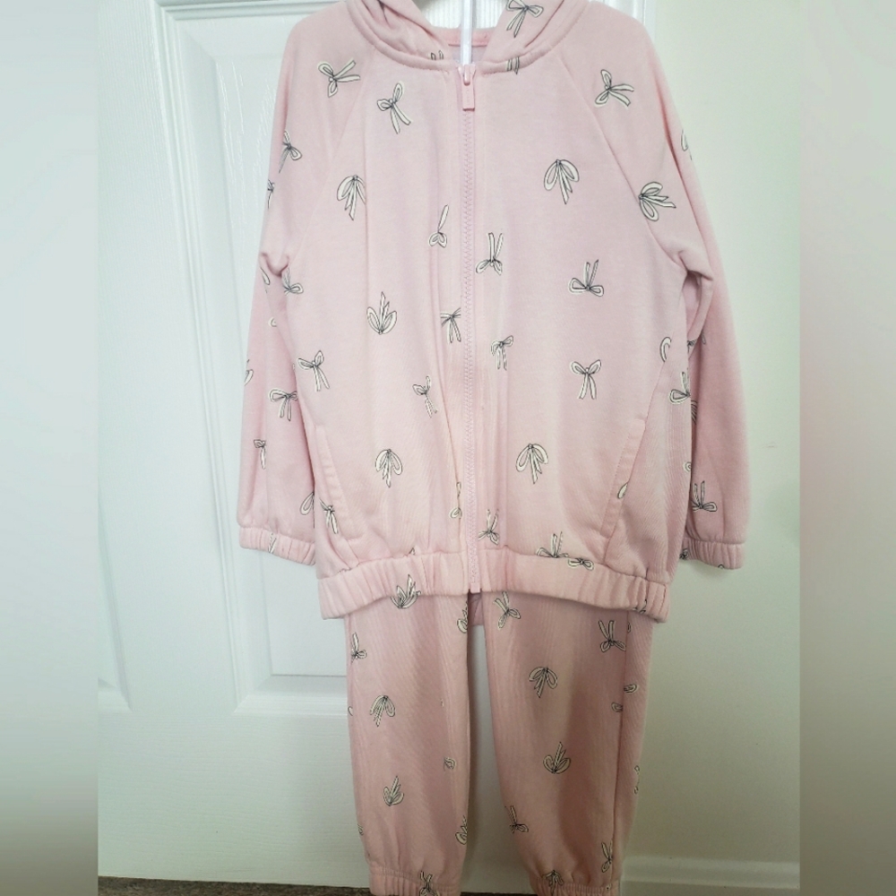 Pink Kids Hoodie Set with Bow Print